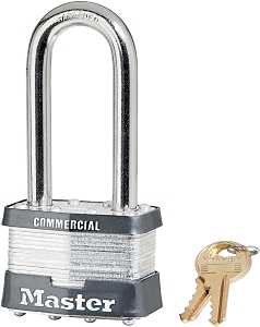 A Master brand padlock with keys on a white background.