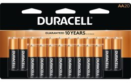 Pack of 20 Duracell AA batteries with a 10-year storage guarantee.