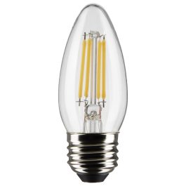 LED filament candle bulb on white background.