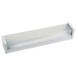 Fluorescent tube light fixture on a white background.