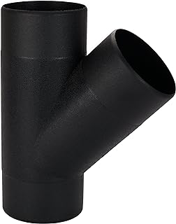 Black Y-shaped PVC pipe fitting on a white background.