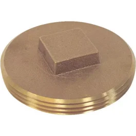Brass threaded plug with a square head on a white background.