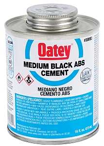 A can of Oatey medium black ABS cement.