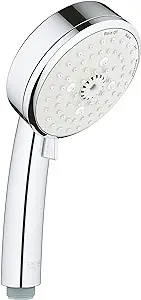 Handheld showerhead with multiple nozzles on a white background.