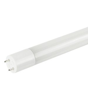 Fluorescent tube light with a two-pin base on a white background.