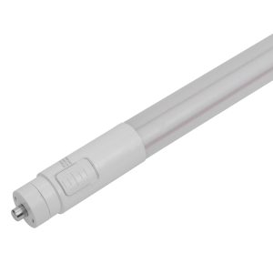 Fluorescent tube light on a plain white background.