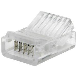 A close-up of a clear RJ45 ethernet connector on a white background.