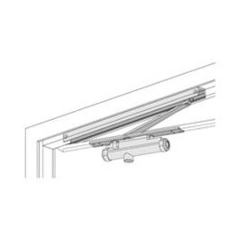 Technical line drawing of a wall-mounted retractable awning mechanism.