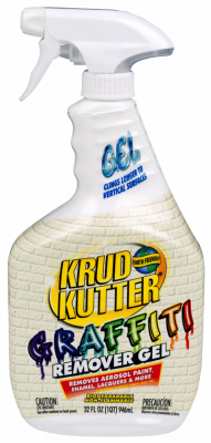 A spray bottle of Krud Kutter Graffiti Remover Gel against a white background.