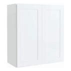 White wall-mounted bathroom cabinet with two doors.