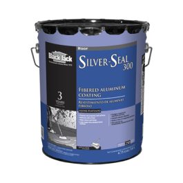 A pail of Black Jack Silver-Seal 300 fibered aluminum roof coating.