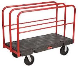 a black and red cart with metal bars