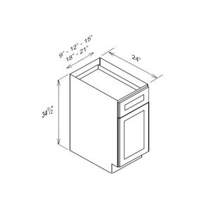 Line drawing of a base cabinet with dimensions labeled, suitable for kitchen design.