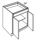 Line drawing of a 24-inch base cabinet with an open door and shelf.