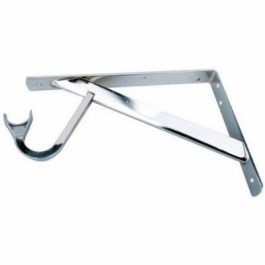 A metal wall-mounted bracket with a hook on a white background.