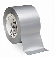 A roll of silver duct tape on a white background.