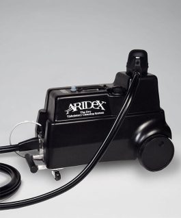 "Aridex upholstery cleaning system with a black hose on a gray background."