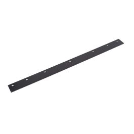 Flat black metal strip with multiple holes on a white background.