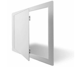 Open white square access panel on a plain background.