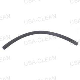 Curved black rubber hose on a plain background.