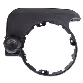 A black plastic automotive speaker mount with integrated mounting brackets.