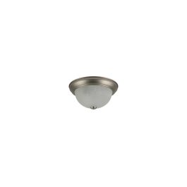 Flush mount ceiling light with frosted glass shade and nickel finish.