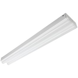 Fluorescent tube light fixture on a white background.