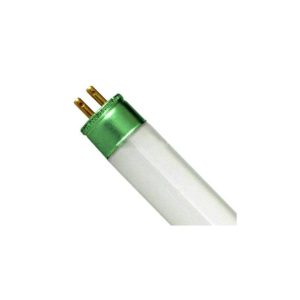 Fluorescent light tube with green end caps isolated on a white background.