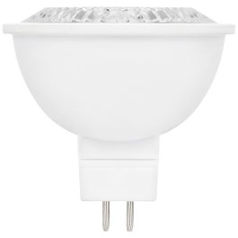 LED light bulb with GU10 base on a white background.