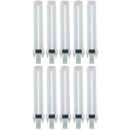 Nine compact fluorescent light bulbs arranged in a grid on a white background.