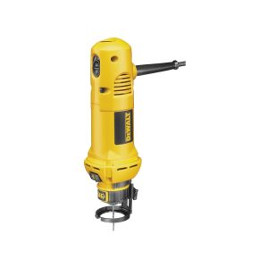 Yellow and black corded electric drywall cut-out tool on a white background.