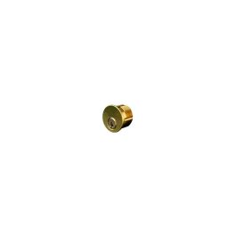 Brass door lock cylinder on a plain white background.