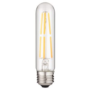 A modern LED filament light bulb on a white background.