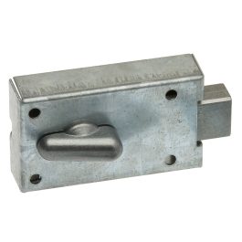 A metal sliding bolt lock isolated on a white background.