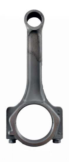 Isolated image of a single metal engine connecting rod on a white background.