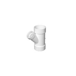 White PVC pipe T-joint on a white background.