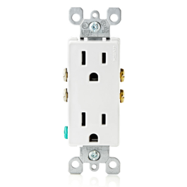 White electrical duplex outlet isolated on a white background.