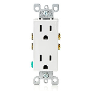 White electrical duplex outlet isolated on a white background.