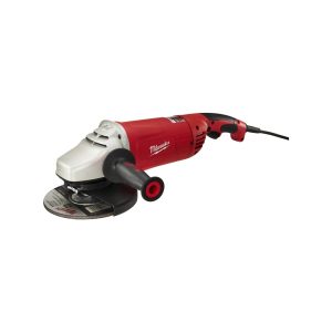 A red power angle grinder on a white background.