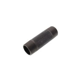 A black steel pipe nipple with external threads on a white background.