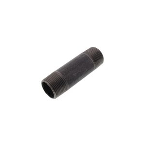 A black steel pipe nipple with external threads on a white background.