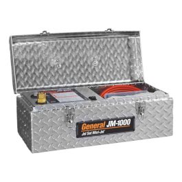 Metal toolbox with equipment inside, labeled "General JM-1000 Jet Set Mini-Jet."