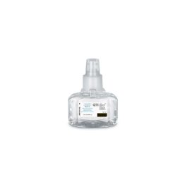 Transparent hand sanitizer bottle with pump on a white background.