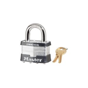 Padlock with two keys on a white background.