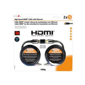 Packaging of a high-speed HDMI cable with Ethernet, indicating support for 3D and 1080p resolution.