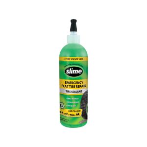 A bottle of Slime Emergency Flat Tire Repair sealant against a white background.