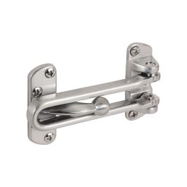 Stainless steel sliding bolt lock on a white background.