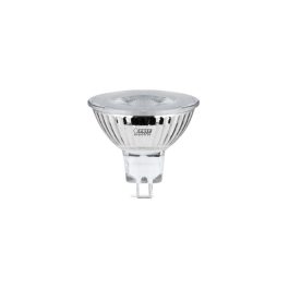 Halogen light bulb with reflective surface on a white background.