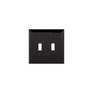 A black, double-gang electrical switch plate on a white background.