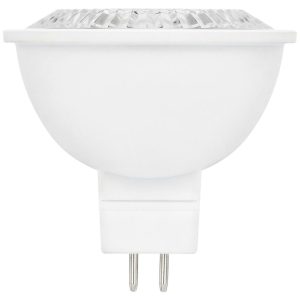 A white LED light bulb with two-pin base isolated on a white background.